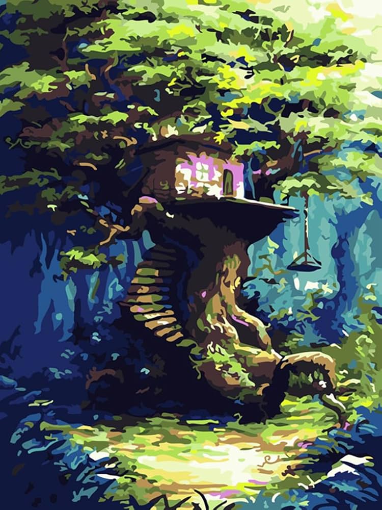 Amazon | AAJJCENS 趣味のツリーハウス木の屋根の丸太小屋 数字